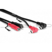 Hosa CRA-203DJ Stereo Interconnect, Dual RCA to Dual Right-angle RCA with Ground Wire, 3 m